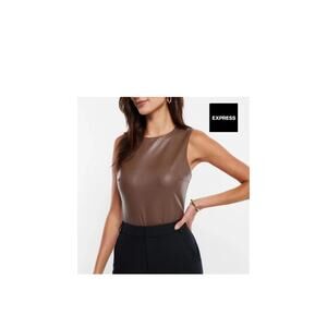 Express Brown Faux Leather Bodysuit- Size: M